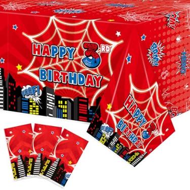 Imagem de Andi Cppss Toalha de mesa de plástico com tema aranha – 3 peças de toalhas de mesa de festa de aniversário de aranha decorações de herói vermelho toalhas de mesa de plástico descartáveis para mesas