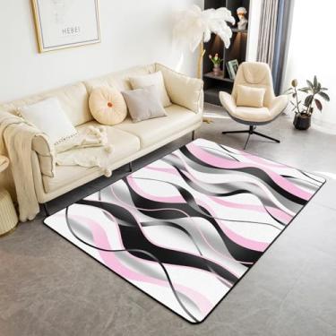Imagem de Feelyou Tapete de área rosa OmbreLiving Tapete decorativo com listras 12 x 18 cm para meninos, adolescentes, decoração geométrica, arte listrada moderna, tapete decorativo, arte abstrata, tapete de