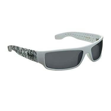 Imagem de Óculos de sol Locs Super Dark masculino preto envolvente Lowrider Gangster Cholo Vintage Flat Top, Amigo branco com preto - veste tamanho M, Medium