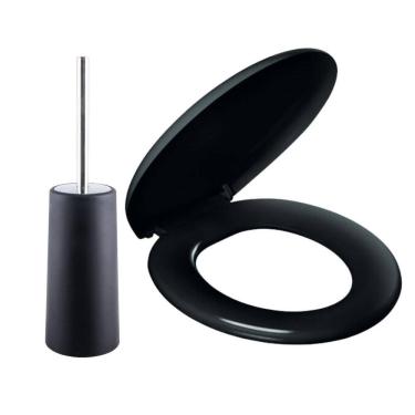 Imagem de Assento Tampa Vaso Oval Almofadado + Escova Sanitária Inox