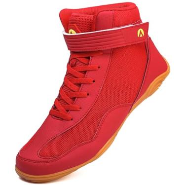 Imagem de DimaiGlobal Tênis masculino de luta livre fitness tênis de boxe Zero Drop Sole High Top Fighting Shoes Taekwondo Karate Martial Arts Training Shoes, Vermelho, 44