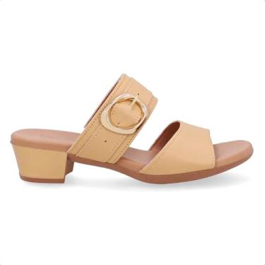 Imagem de Tamanco Usaflex Feminino Salto Bloco Couro Fivela Creme Ud12001003 38