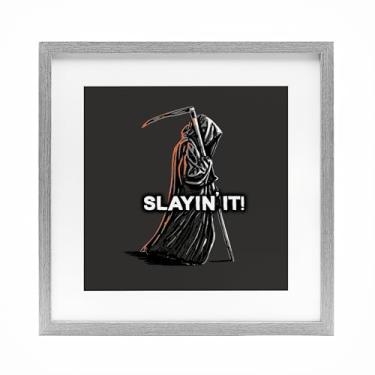 Imagem de Stupell Industries Slayin' It Grim Reaper Impressão emoldurada cinza design sob vidro por Jedco Brands, Inc., 13 x 13