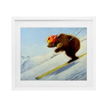 Imagem de Stupell Industries Impressão emoldurada branca The Heist Ski Bear Under Glass por Lucia Heffernan, 13 x 16