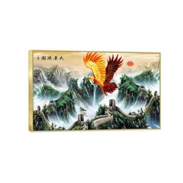 Imagem de BMZFYBS Pintura em tela de paisagem - The Great Wall Birds-Nature Wall Art Chinoiserie Picture-Gold Frame Decoration Poster 20x30cm8x12in