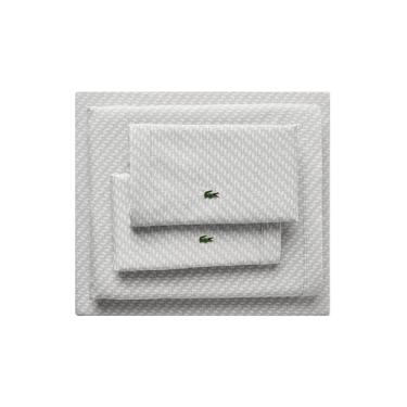 Imagem de Lacoste Lençol de 4 peças com logotipo Mini Geo 100% algodão percal – Fresco, nítido, fosco e durável, certificado Oeko-Tex – estampado, cinza, King