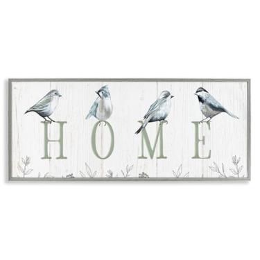 Imagem de Stupell Industries Pássaros empoleirados Home Letters Gray Framed Giclee Art Design por Elizabeth Tyndall, 10 x 24