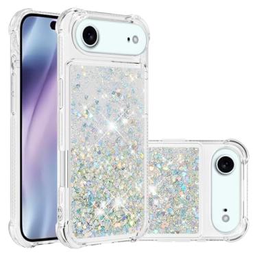 Imagem de LEMAXELERS Capa com glitter para iPhone 2025 Air Clear Flowing Liquid Quicksand Sparkly Bling Soft TPU bumper capa protetora à prova de choque para iPhone 2025 Air 17.5 cm YBL Love Silver