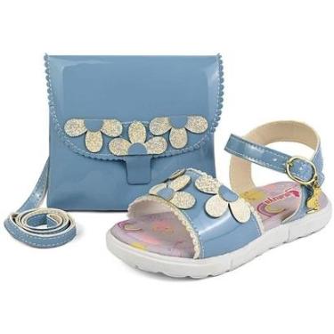 Imagem de Kit Sandália Esportiva Menina Infantil Feminina Confortável Luxo Com Bolsa Azul/Glitter Mzkid-Feminino