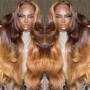 Imagem de MEGOOD Peruca loira mel 33 x 15 cabelo humano pré-arrancado 250% densidade 13x6 HD transparente ondulado corporal perucas de cabelo humano 4/27 peruca frontal ombré colorida cabelo humano virgem