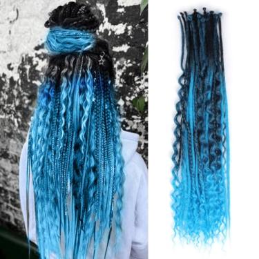 Imagem de Pouweney Conjuntos de extensões de dreadlock 3 em 1 de 61 cm, extensões de 30 fios misturados ombré azul sintético SE Dreads, 100% feito à mão, macio, com ponta única, dreads ondulados boho para