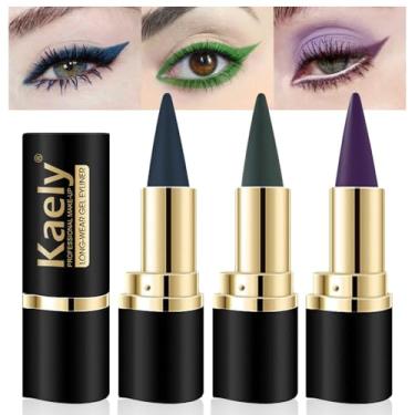 Imagem de Lápis delineador de gel roxo azul verde conjunto de 3 peças, delineador de olhos creme natural à prova d'água à prova de manchas, giz de cera colorido olho de gato, maquiagem gótica de Halloween (roxo