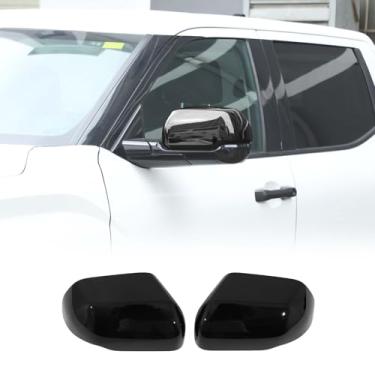 Imagem de HIRUFAIT 2 peças de capa de espelho de porta lateral compatível com Toyota Tundra 2022-2025/Sequoia 2023-2025, tampa protetora externa do espelho retrovisor (apenas para versões sem setas) (preto