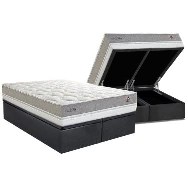 Imagem de Conjunto Box Baú King: Colchão Molas Herval Maxspring C1672 + Base CRC Suede Gray (193x203)