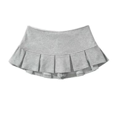 Imagem de Saia Mini Y2K Cinza Claro Para Mulheres, Cintura Baixa, Pregas Largas,