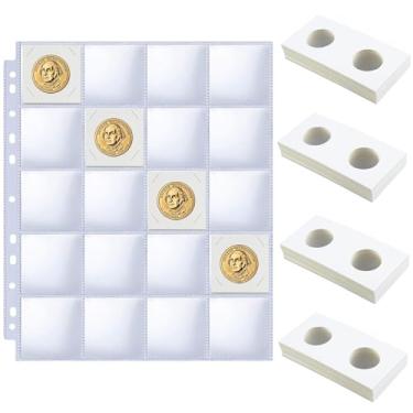 Imagem de 200 bolsos para fichário de páginas não PVC com 200 peças para fichário A4 de 2/3/4, folha organizadora de moedas de 5 x 5 cm, capas transparentes para suporte de papelão com carregamento superior