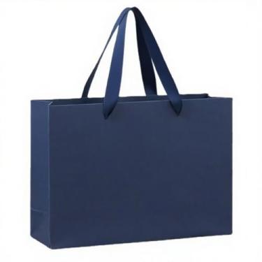 Imagem de MULIANBOX Pacote com 6 sacos de presente azul marinho, 40 cm x 15 cm x 30 cm, sacos de embrulho de presente extra grandes com alças de fita, sacos de papel Kraft reutilizáveis resistentes a granel