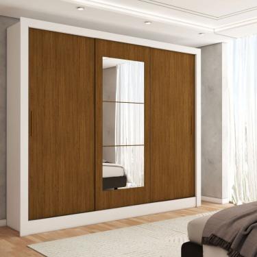 Imagem de Guarda-Roupa Sebastian 3 Portas com Espelho 3 Gavetas Branco/Cinamomo - Panorama Móveis
