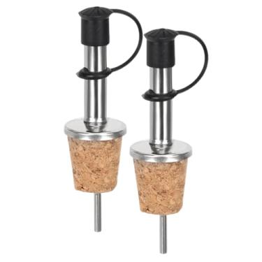 Imagem de Conjunto 2 Bico Dosador Garrafa Azeite Rolha Cortiça Aço Inox Tampa Vinho Xarope Bebidas Drinks