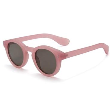Imagem de JRLLFD Óculos de sol redondos com armação de areia e lentes transparentes, estilo punk, com armação de areia e rebites retrô, cor de doce, para mulheres e homens (rosa areia)