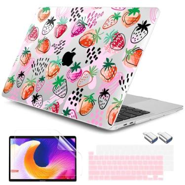 Imagem de DONGKE Capa para MacBook Pro de 13 polegadas versão 2023-2016 A2338 M2 M1 A2251 A2289 A2159 A1989 A1706 Touch Bar e Touch ID, capa rígida com adaptador USB C para USB e capa de teclado, morango