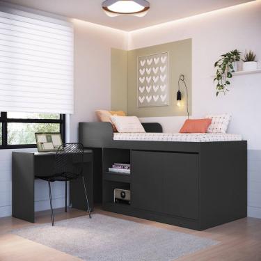 Imagem de Cama Infantil Alta Multifuncional com Escrivaninha 2 Porta 1 Gaveta Jamaica Art in Móveis