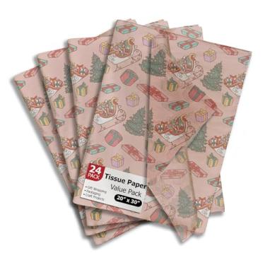 Imagem de Papel de seda impresso de Natal para sacos de presente ou caixas e embrulho - papel de seda decorativo de férias de inverno para embalagem e presente | 24 folhas 50,8 cm x 76,2 cm