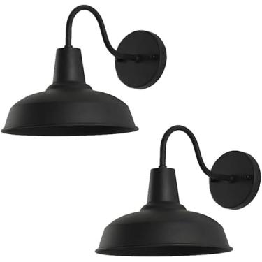 Imagem de 2 Pack Luzes De Parede Externas Simples Retrô 9.8 Polegadas Gooseneck Vintage Barn Light Black Farmhouse Impermeável Wall Sconce Luminária De Parede Externa Para Garagem De Varanda