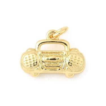 Imagem de LiQunSweet 10 berloques dourados em formato de rádio em latão com tema retrô para joias DIY, colar, brinco, pulseira, bolsa, chaveiro, decoração de telefone