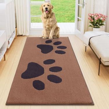 Imagem de Smiry Tapete de porta de cachorro para patas enlameadas 47 x 24, capachos antiderrapantes laváveis para ambientes internos, tapete de entrada absorvente para piso interno, camelo e preto