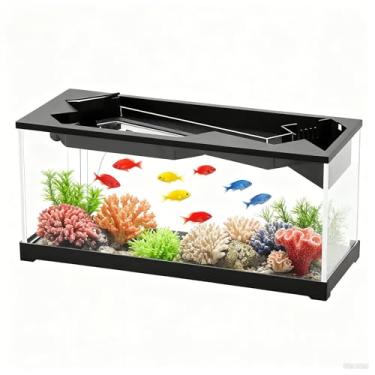 Imagem de MegaChoice Tanques de peixes de mesa de acrílico bombas de água integradas habitat de peixe com tampa, para camarão, tartaruga de aquário transparente e répteis