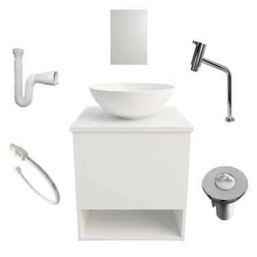 Imagem de Kit Gabinete Armario de Banheiro Lavabo com Cuba Espelho Torneira Crom