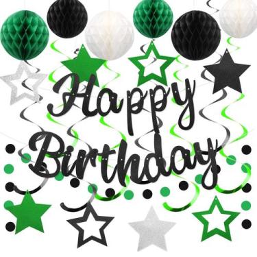 Imagem de Decorações de aniversário YEOCU Pre-Strung Happy Birthday Green