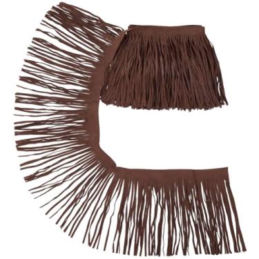 Imagem de GORGECRAFT 2,2 jardas 14 cm couro PU acabamento borla marrom coco dupla face camurça falsa dança saia borla costura capa franja para vestido faça você mesmo, artesanato, roupas, roupas, cortinas