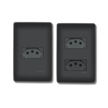 Imagem de Kit 1 Tomada Simples 20a + 1 Tomada Dupla 20a Preta - Fame