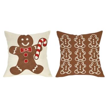 Imagem de Fjfz Conjunto de 2 capas de almofada decorativas de Natal para homem de gengibre 45,7 x 45,7 cm, varanda de bengala de Natal, decoração de casa, decoração de casa, sofá de férias de inverno
