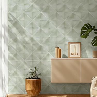 Imagem de ESSMOKO Papel de parede azulejo diamante padrão 3D PVC autoadesivo impermeável banheiro cozinha sala de estar quarto parede adesivo decorativo verde claro 45 * 500 cm