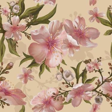 Imagem de Papel de parede floral de cinco pétalas rosa 45 cm x 300 cm papel de contato colorido vintage para cozinha, quarto, sala de jantar, corredor, sala de aluguel, sala de estudo