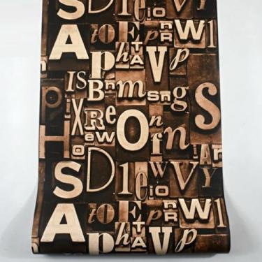 Imagem de ESSMOKO Papel de parede 3D retro letras inglesas PVC impermeável não autoadesivo barbearia restaurante bar loja de roupas fundo papel de parede cobre 53 * 950 cm