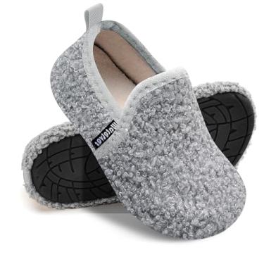 Imagem de WateLves Pantufas infantis para meninas e meninos, sapatos para casa, leves, antiderrapantes, para inverno, ambientes internos e externos, sapatos de caminhada, Cinza, 19-21