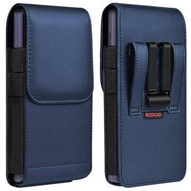 Imagem de ACCKUO Coldre de couro para celular com clipe de cinto de metal forte e fecho magnético compatível com iPhone 16/15/14/13/12 Pro e Non-Pro, Galaxy S25 S24 S23 S22, M-Blue