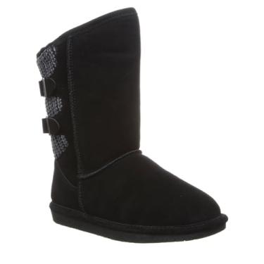 Imagem de BEARPAW Bota juvenil Boshie de várias cores | Bota juvenil clássica de camurça | Bota infantil sem cadarço | Bota de inverno confortável, Black Ii, 36