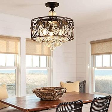 Imagem de Lustre de teto, cristais de vidro vintage, luminária para sala de estar, design industrial moderno de metal, luminárias para sala de jantar, LED E27, 3 lâmpadas, diâmetro 40 cm, luminária pe