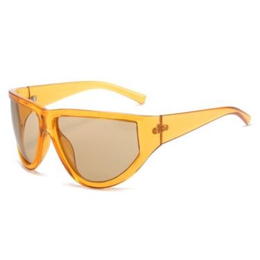 Imagem de Óculos de sol esportivo Y2K feminino, exclusivo, grande, punk, masculino, moda hip hop, proteção UV400, laranja, chá, 12 cm