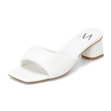 Imagem de MIRAAZZURRA Sandálias Femininas De Salto Alto, Mules Brancas, Bico Quadrado Aberto, Grosso E Bloco, Sapatos Casuais, Tamanho 7