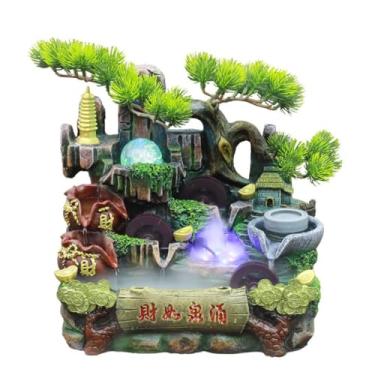 Imagem de XFNVXC Fonte decorativa para ambientes internos fonte de mesa sala de estar circulação de água ornamentos decorativos resina fonte de mesa Rockery fonte de água corrente Rockery fonte casa