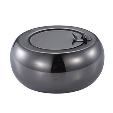 Imagem de Cinzeiros para cigarros Cinzeiro de aço inoxidável em forma de tambor à prova de vento com capa Cinzeiro europeu tendência de fuligem de metal criativo decoração de casa bandeja de cinzas para fumar