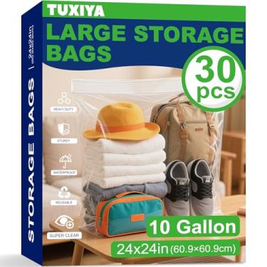 Imagem de TUXIYA Pacote com 30 sacos de plástico extragrandes com zíper de 10 galões para armazenamento de 60 x 61 cm, sacos de zíper transparentes extragrandes reutilizáveis para roupas, mudança de casa