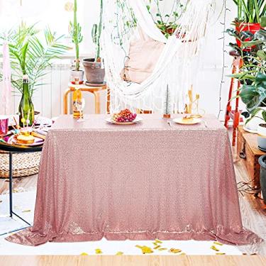 Imagem de nanbowang Toalha de mesa de lantejoulas – toalhas de mesa rosa para festas, cobertura de mesa retangular, tecido de lantejoulas, roupa de mesa para aniversário/chá de bebê/decoração de chá (90 x 132)