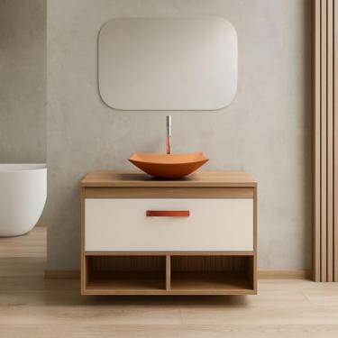 Imagem de Conjunto Gabinete de Banheiro 70cm Mdf Espelheira Cuba Vidro